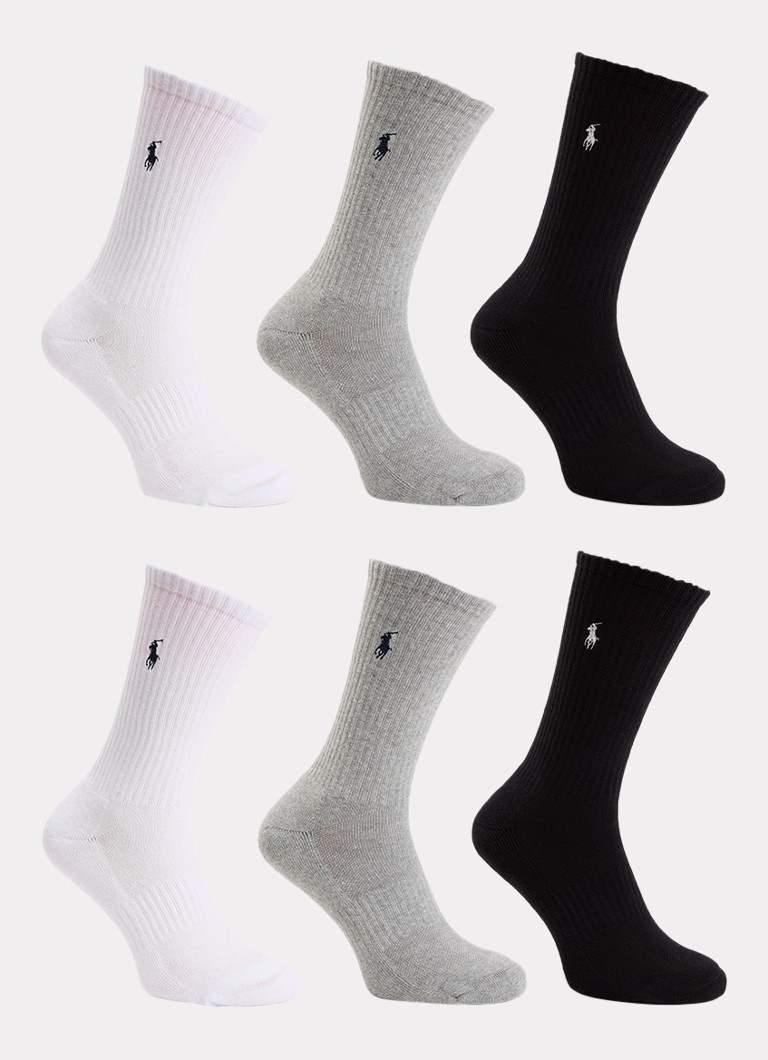 Ralph Lauren Heren Sokken met logo in 6-pack in de kleur Grijs, maat: One Size