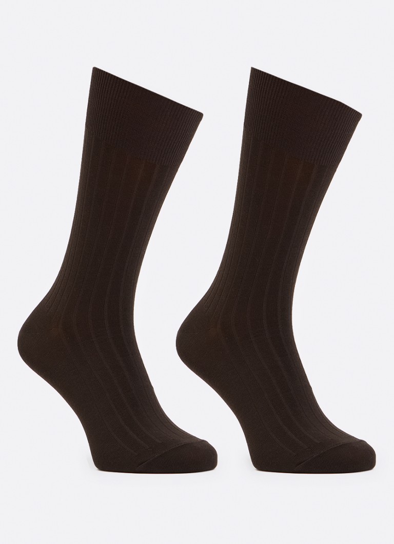 Ralph Lauren Heren Sokken met logoborduring in 2-pack in de kleur Donkerbruin, maat: 39/42