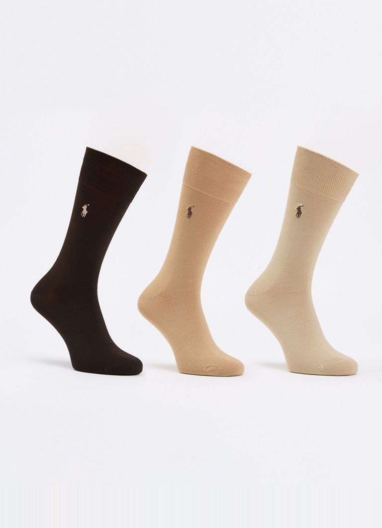 Ralph Lauren Heren Mercerized sokken met logoborduring in 3-pack in de kleur Beige, maat: 43/46
