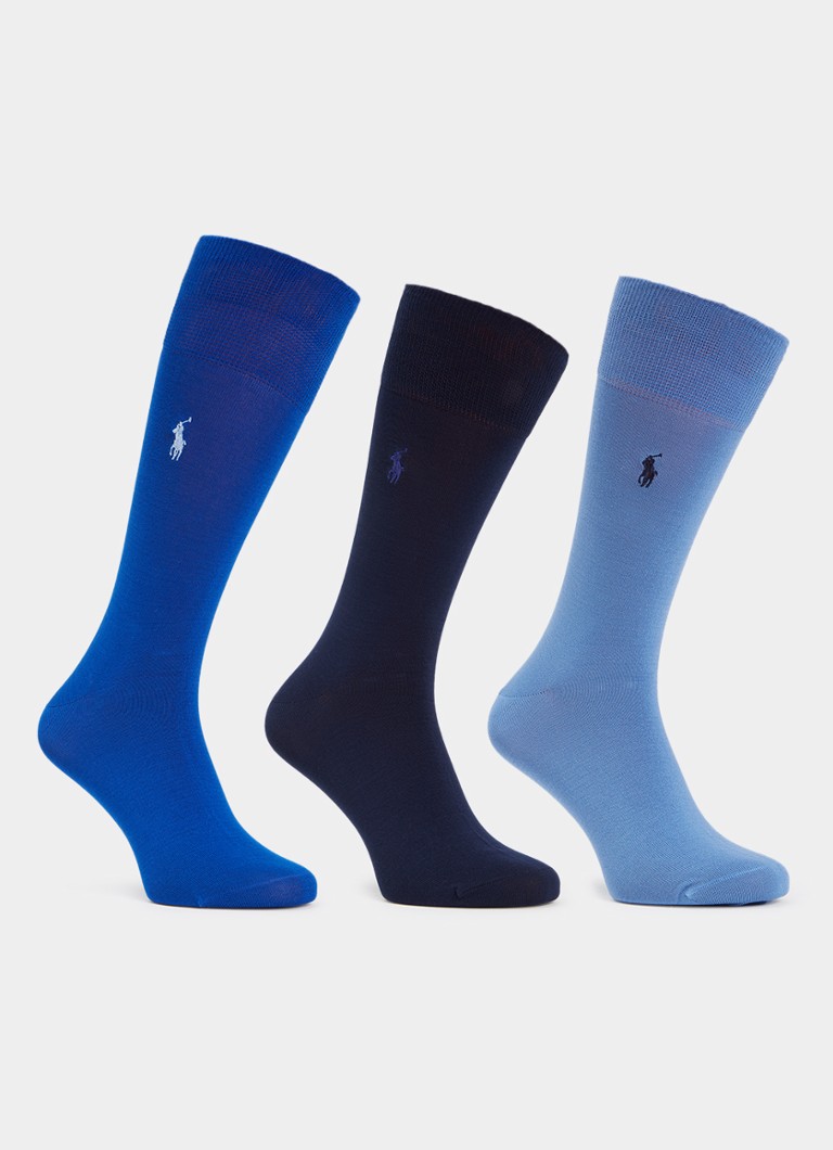 Ralph Lauren Heren Mercerized sokken met logoborduring in 3-pack in de kleur Blauw, maat: 43/46