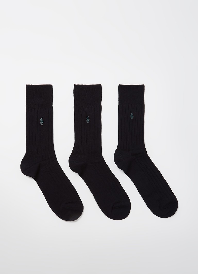 Ralph Lauren Heren Sokken met logoborduring in 3-pack in de kleur Zwart, maat: 39/42