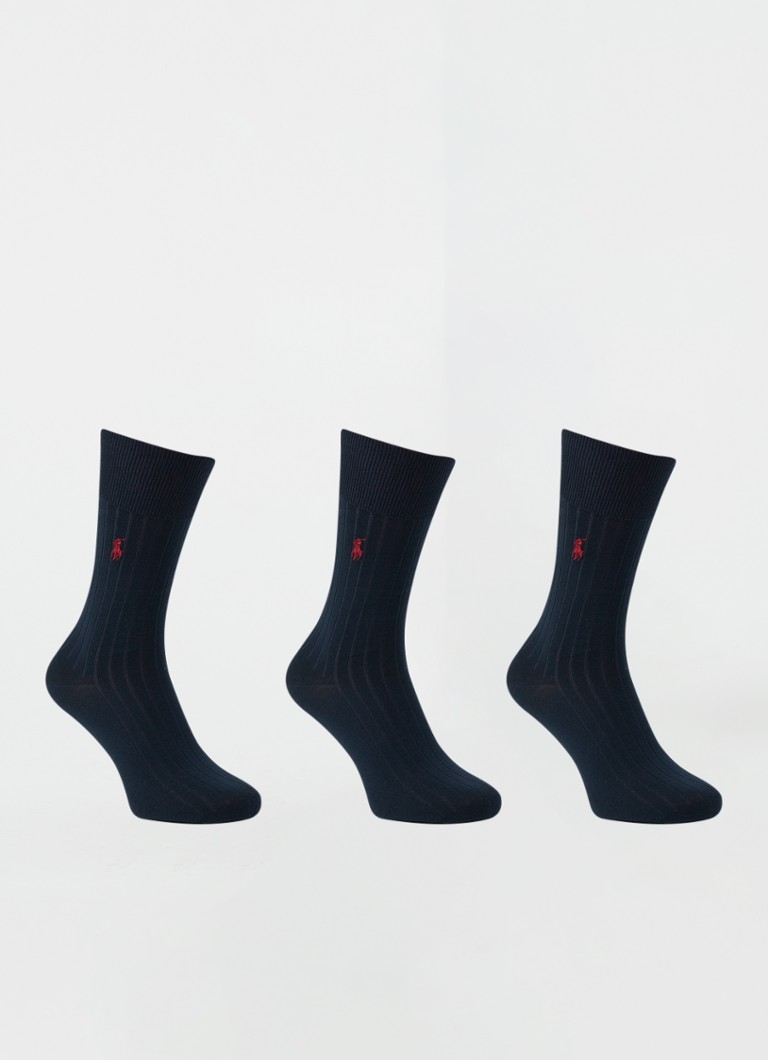 Ralph Lauren Heren Sokken met logoborduring in 3-pack in de kleur Blauw, maat: 39/42