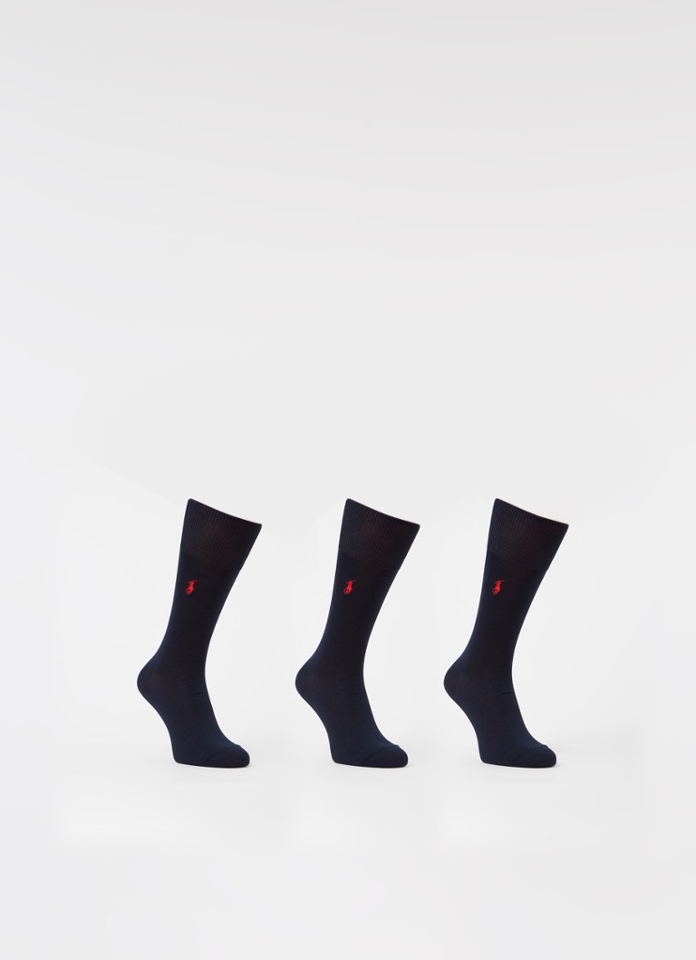Ralph Lauren Heren Sokken met logoborduring in 3-pack in de kleur Blauw, maat: 39/42