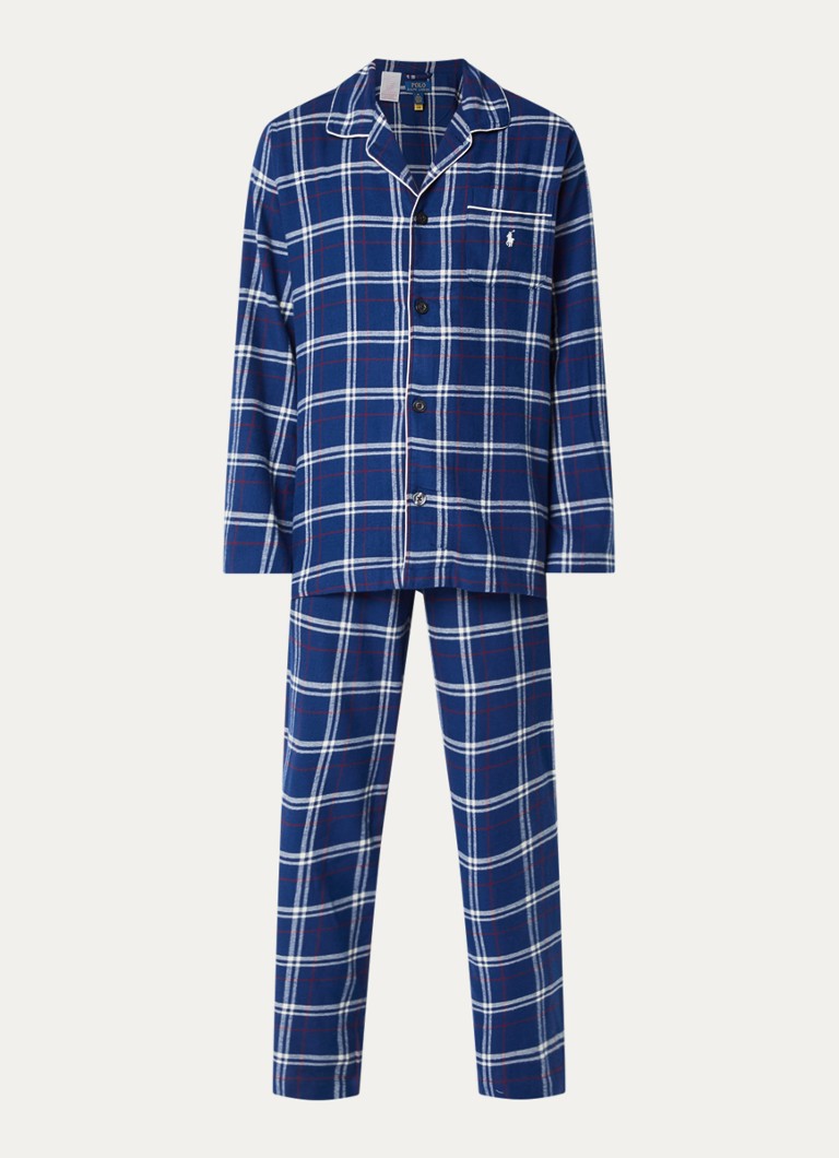 Ralph Lauren Heren Pyjamaset met ruit dessin in de kleur Royalblauw, maat: S