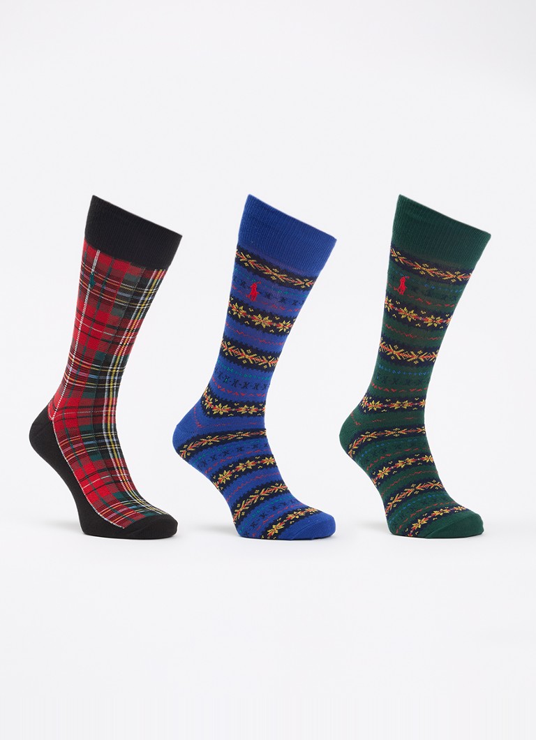 Ralph Lauren Heren Sokken met print in 3-pack giftbox in de kleur Rood, maat: 10/13