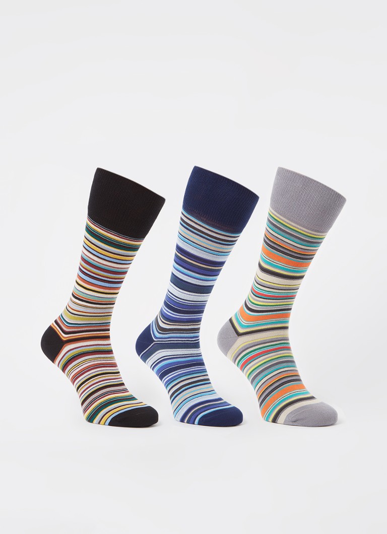 Paul Smith Heren Sokken met streepprint in 3-pack in de kleur Grijs, maat: OS