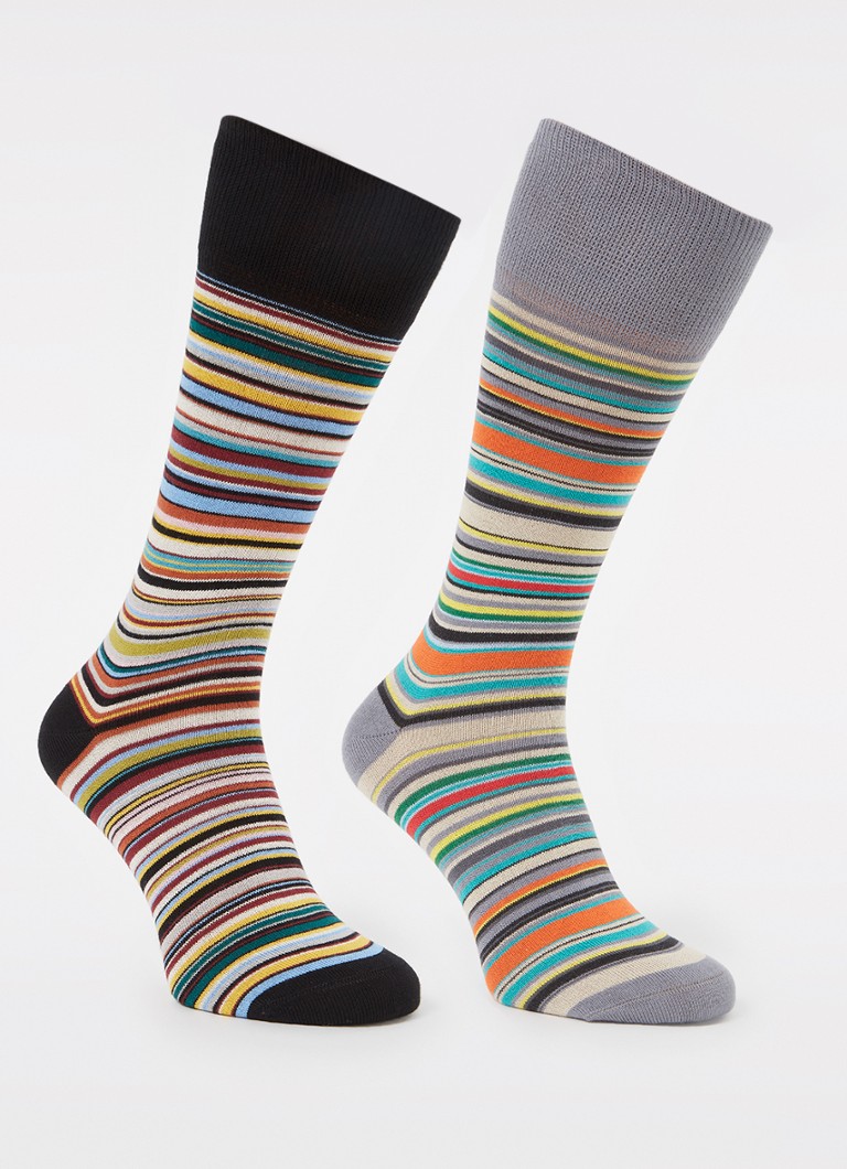 Paul Smith Heren Signature sokken met streepprint in 2-pack in de kleur Grijs, maat: 0