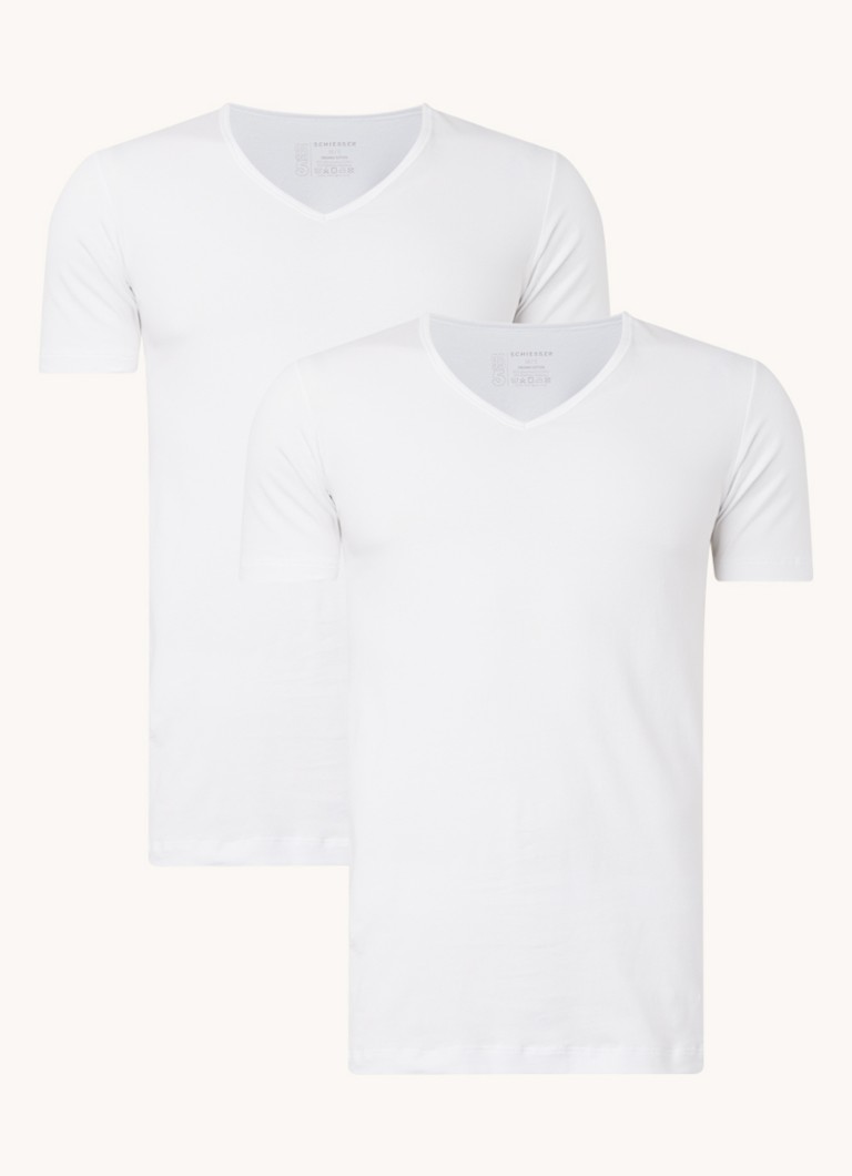 Schiesser Heren T-shirt van katoen met V-hals in 2-pack in de kleur Wit, maat: XXL