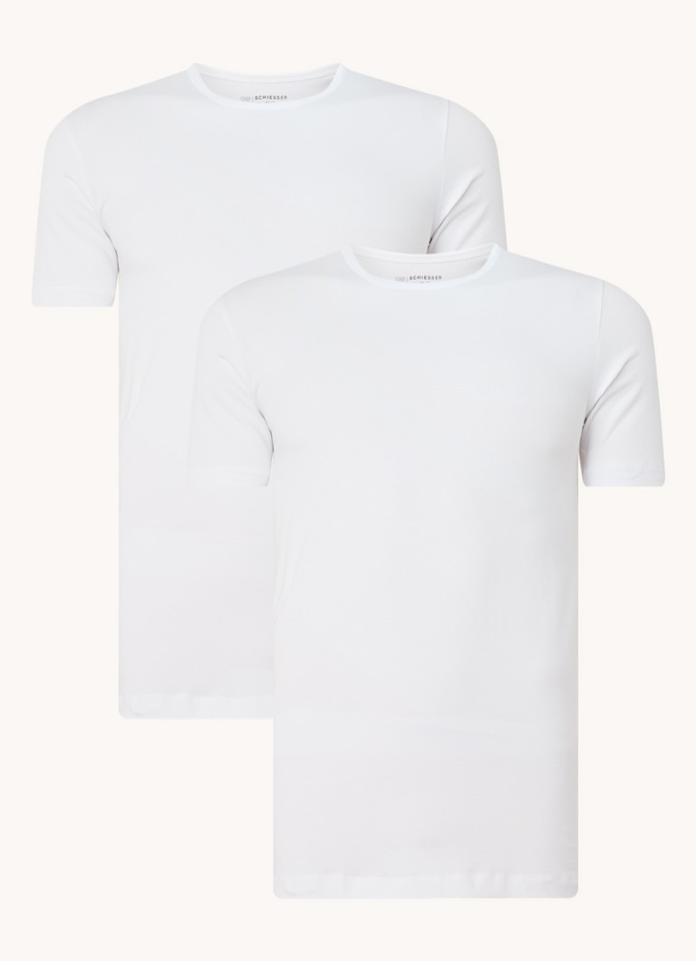 Schiesser Heren T-shirt van katoen in 2-pack in de kleur Wit, maat: XXL