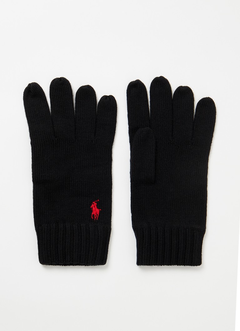 Ralph Lauren Heren Handschoenen van wol met logoborduring in de kleur Zwart, maat: ONE SIZE