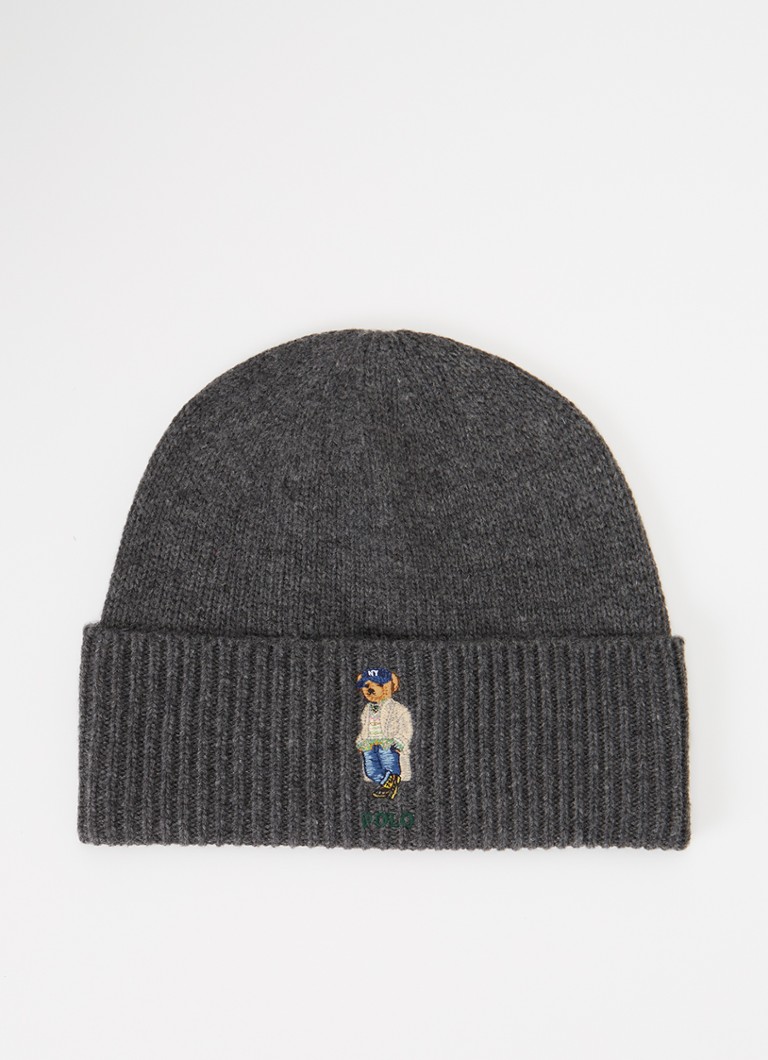 Ralph Lauren Heren Ribgebreide muts in wolblend met logoborduring