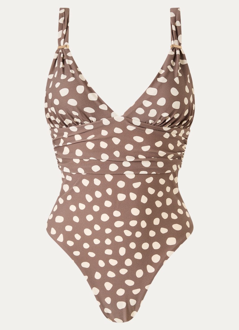 Barts Dames Dauna plunge badpak met stippenprint in de kleur Beige, maat: 40