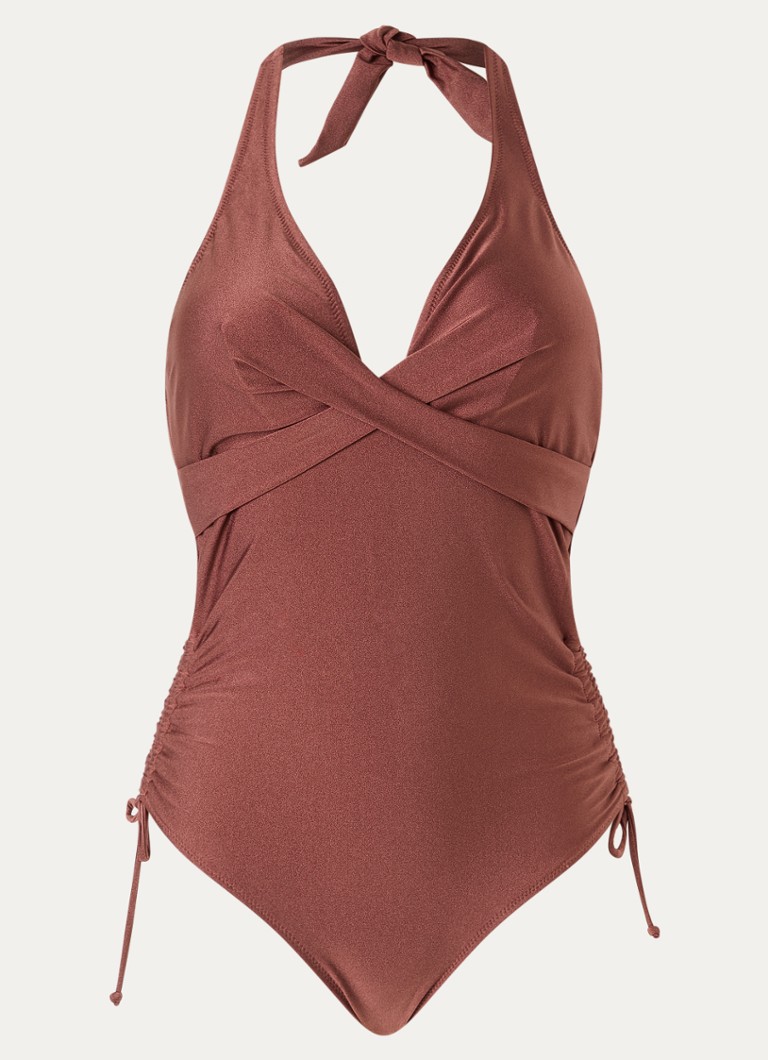 Barts Dames Isla Halter badpak met rugdecolleté in de kleur Kastanjebruin, maat: 44
