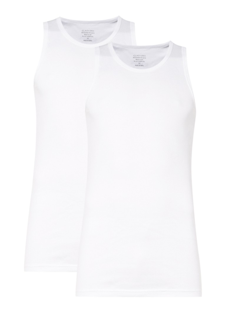Claesen's Heren Singlet met ribstructuur in 2-pack in de kleur Wit, maat: S