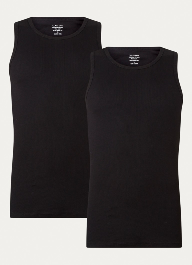 Claesen's Heren Singlet met ribstructuur in 2-pack in de kleur Zwart, maat: L