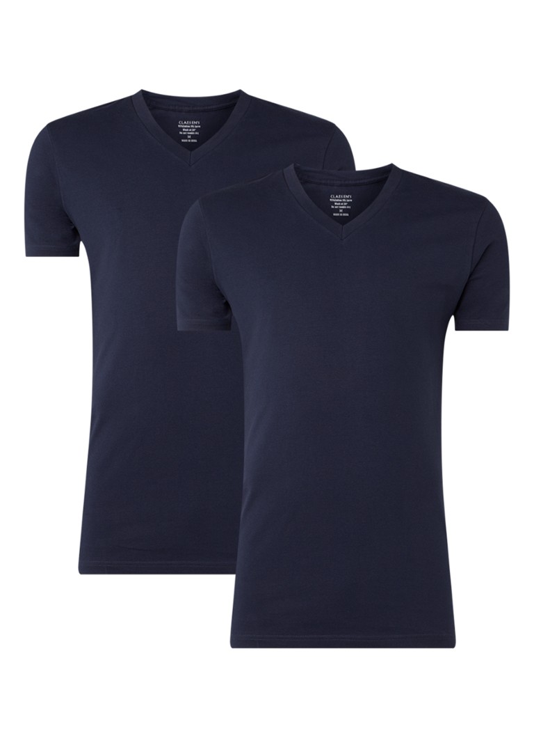 Claesen's Heren 2-pack T-shirts met V-hals in de kleur Donkerblauw, maat: S