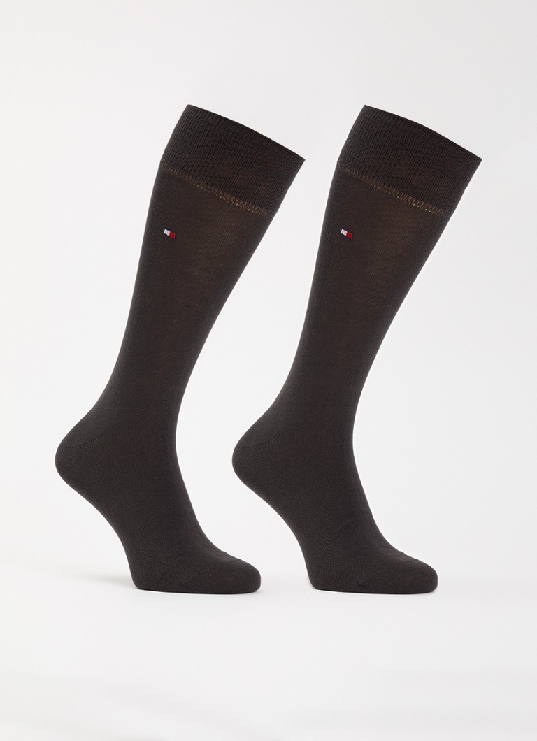 Tommy Hilfiger Heren Sokken in katoenblend met logo in 2-pack in de kleur Donkerbruin, maat: 43/46