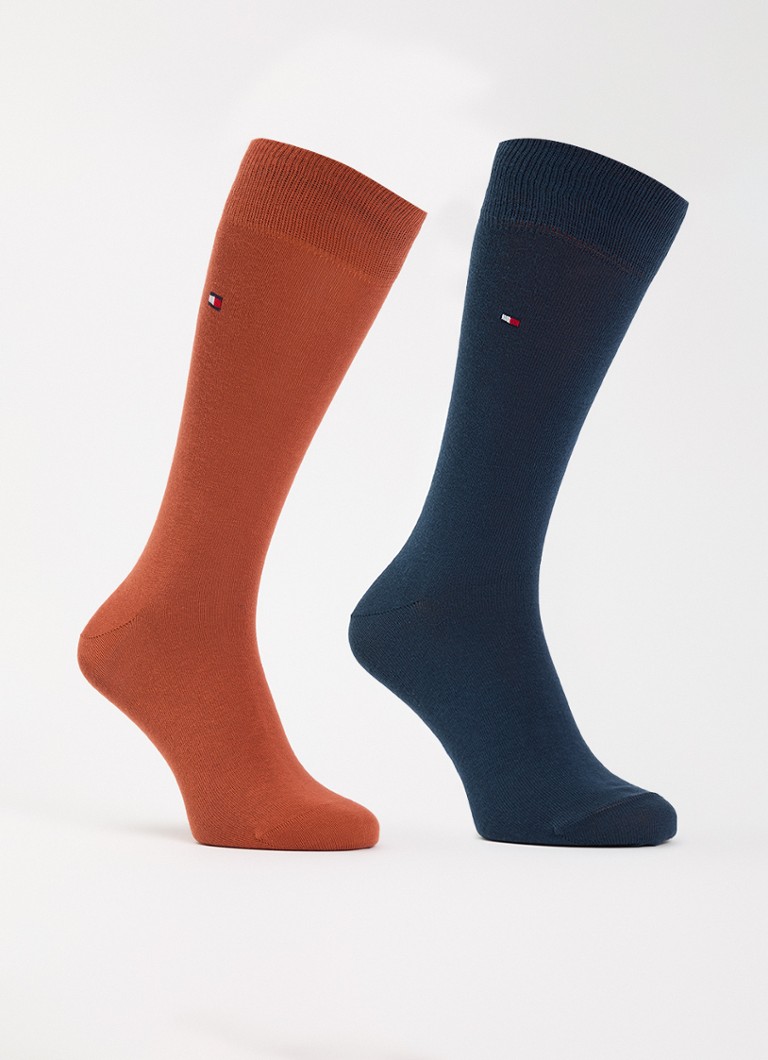 Tommy Hilfiger Heren Sokken in katoenblend met logo in 2-pack in de kleur Oranjebruin, maat: 43/46