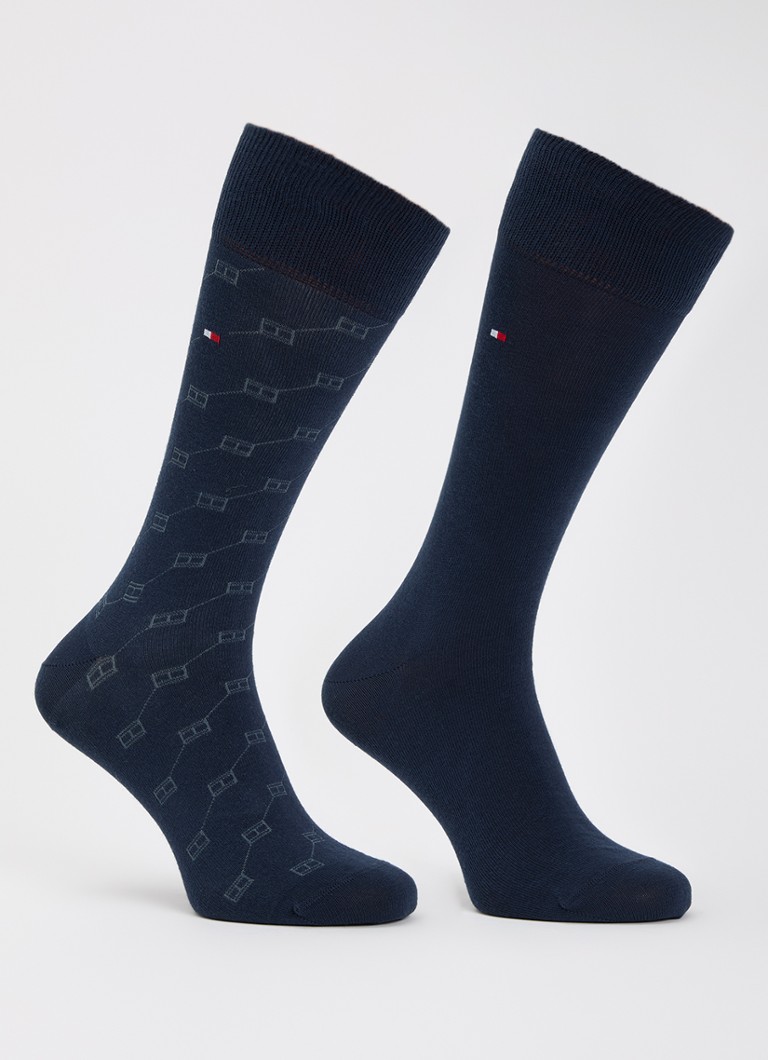 Tommy Hilfiger Heren Sokken met print en logo in 2-pack in de kleur Donkerblauw, maat: 43/46