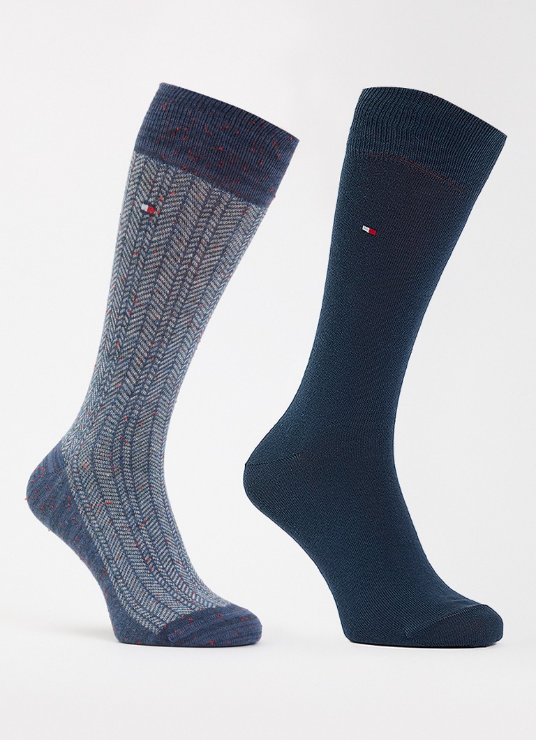 Tommy Hilfiger Heren Sokken met print in 2-pack in de kleur Staalblauw, maat: 43/46