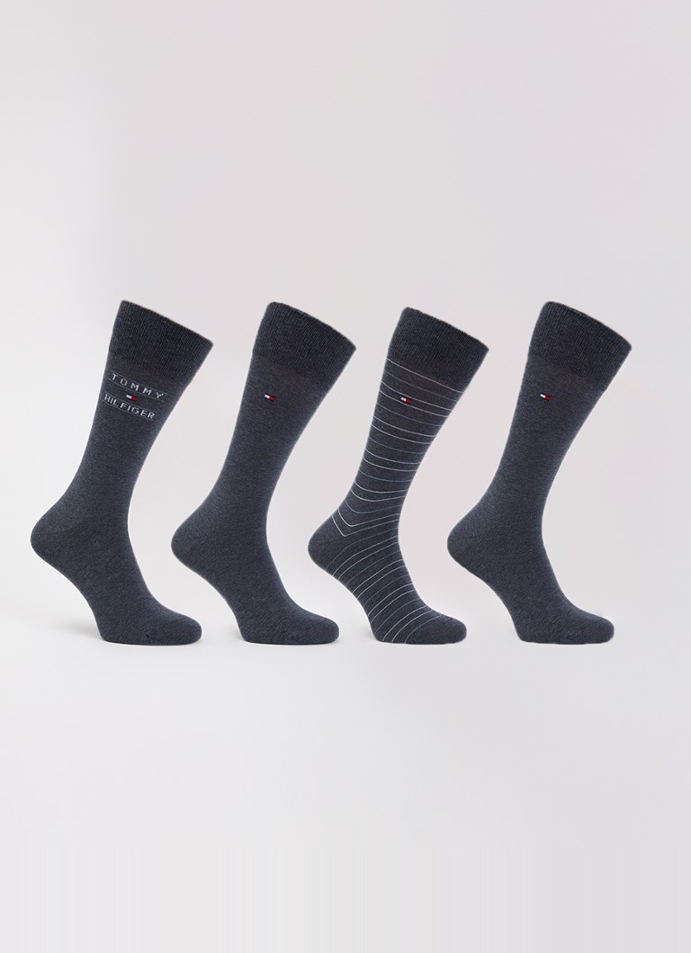 Tommy Hilfiger Heren Sokken met print in 4-pack giftbox in de kleur Antraciet, maat: 43/46