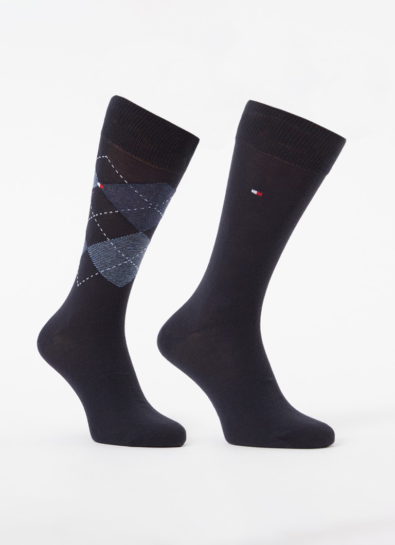 Tommy Hilfiger Heren Sokken in katoenblend met logo in 2-pack in de kleur Zwart, maat: 43/46