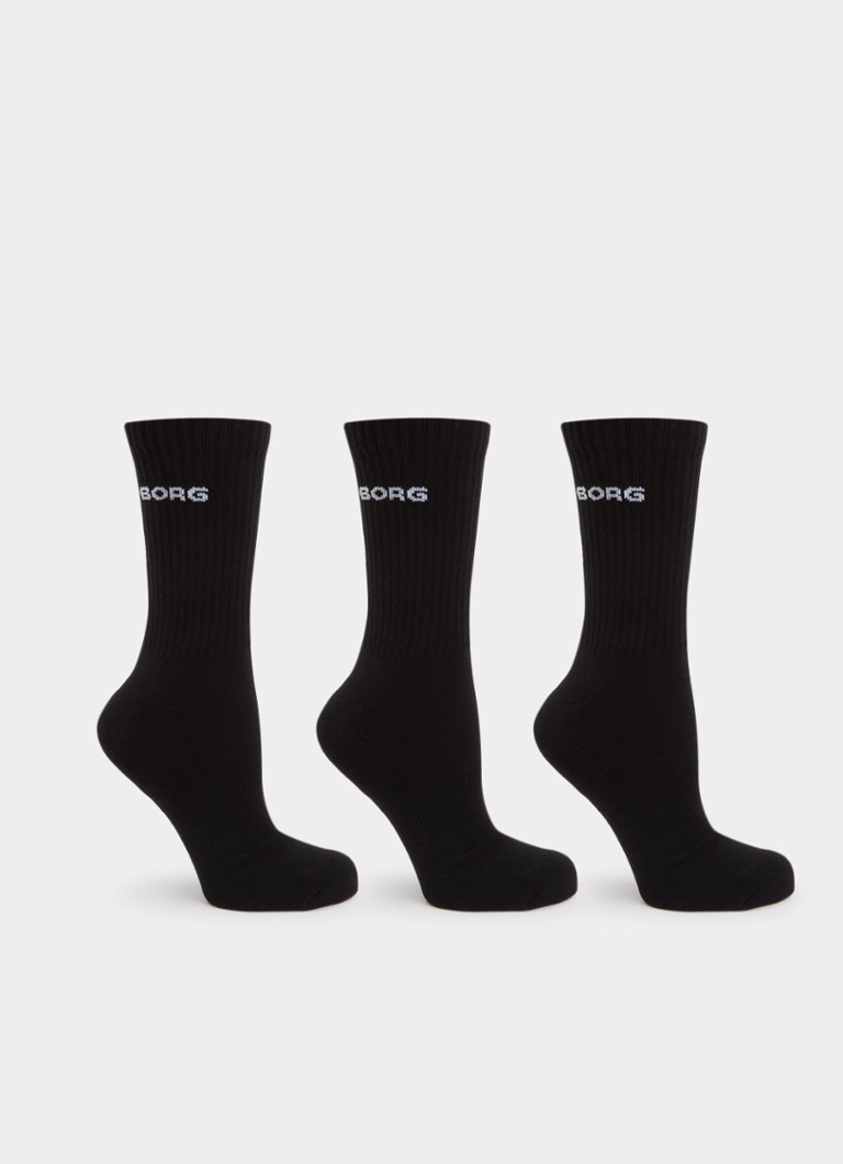 Björn Borg Heren Essential Crew sokken in 3-pack in de kleur Zwart, maat: 39-42