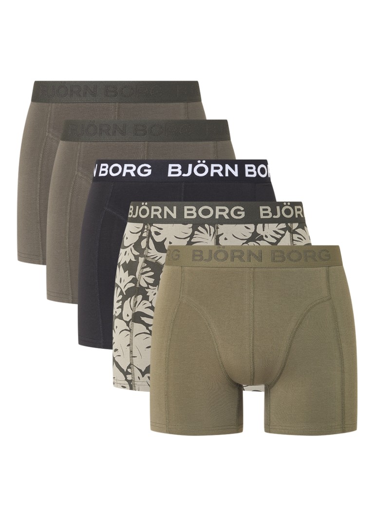 Björn Borg Heren Boxershorts met logoband in 5-pack in de kleur Donkergroen, maat: M