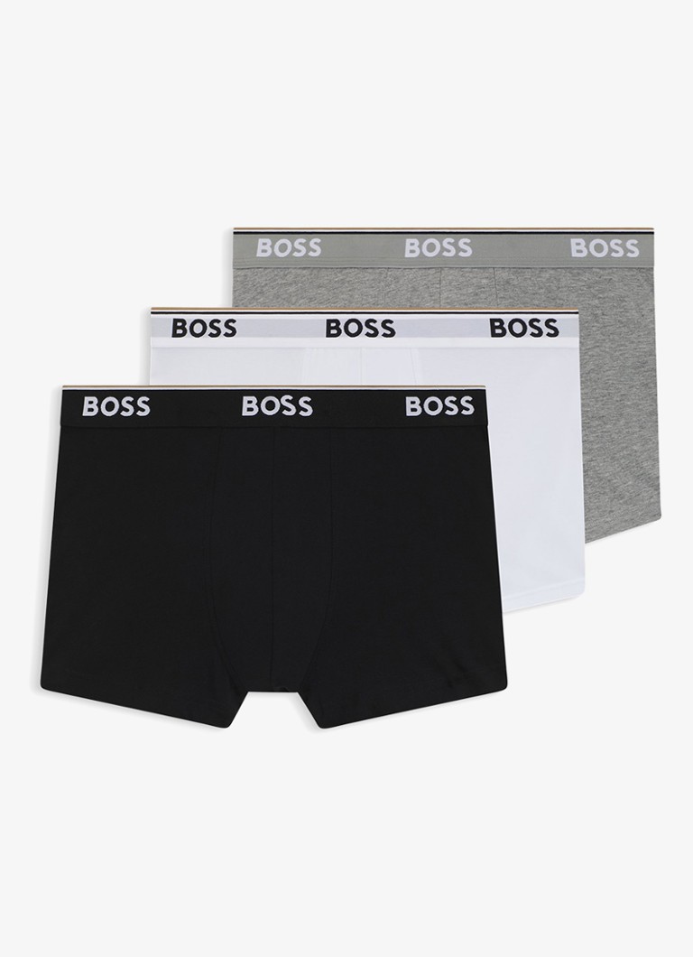 BOSS Heren Boxershorts met logoband in 3-pack in de kleur Grijs