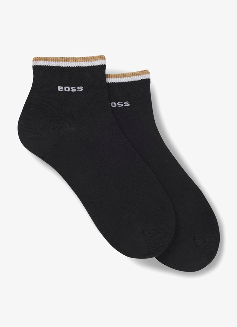 BOSS Heren Set van twee paar korte sokken met kenmerkend gestreepte boorden in de kleur Black-001 / Zwart