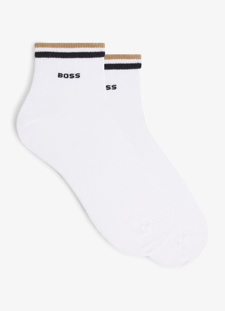 BOSS Heren Set van twee paar korte sokken met kenmerkend gestreepte boorden in de kleur White-100 / Wit