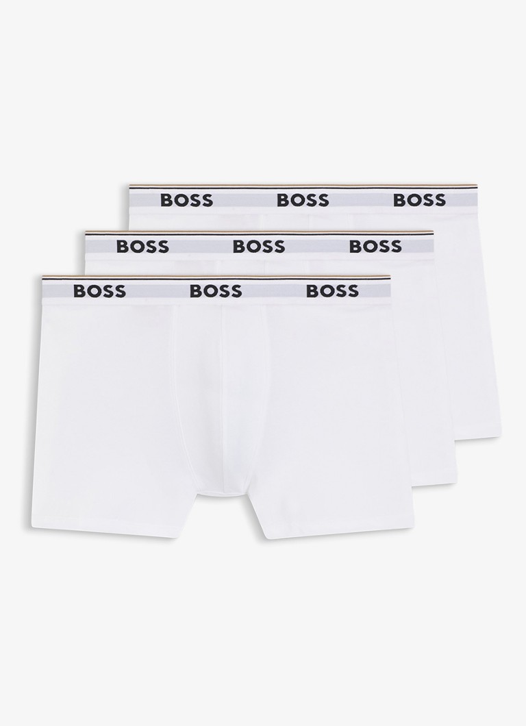 BOSS Heren Boxershorts met logoband in 3-pack in de kleur Gebroken wit