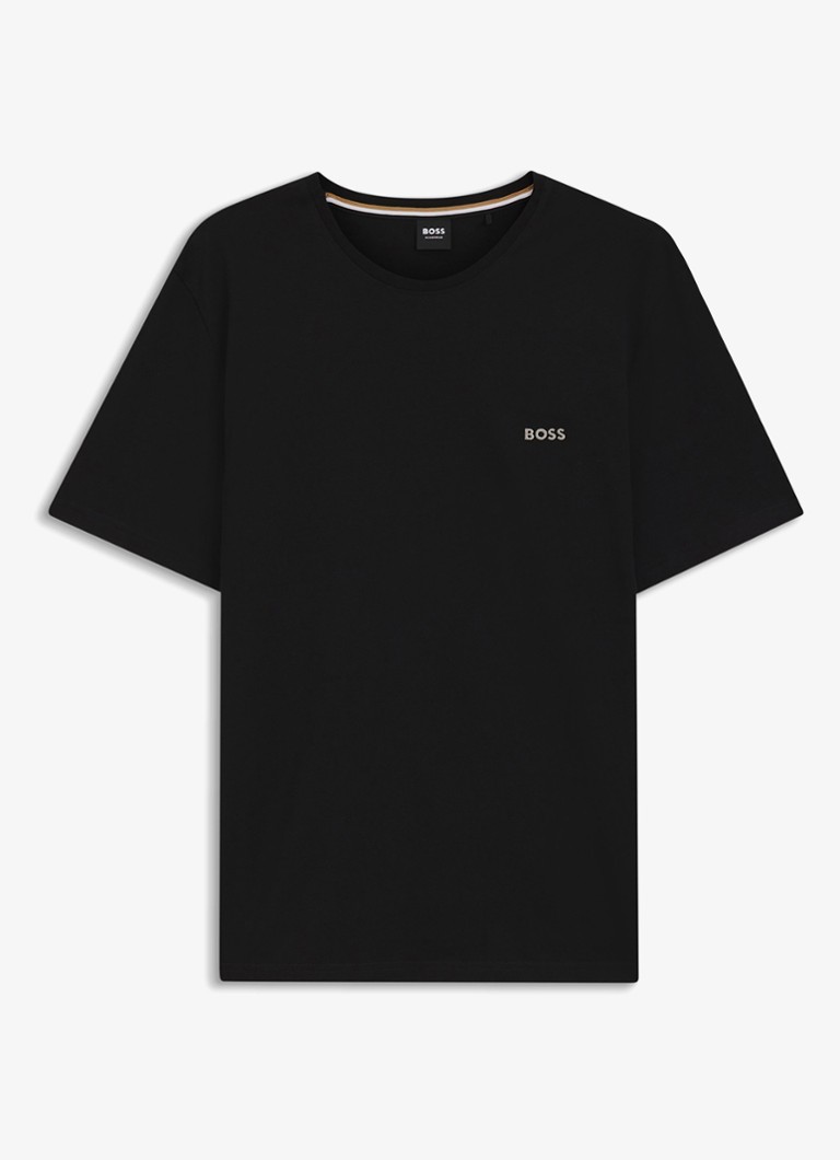 BOSS Heren Mix&Match pyjamatop met logoborduring in de kleur Zwart