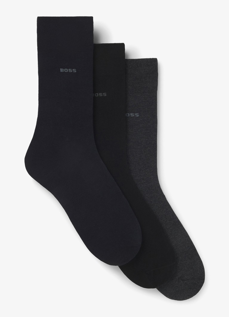 BOSS Heren Sokken met logo in 3-pack in de kleur Diepzwart