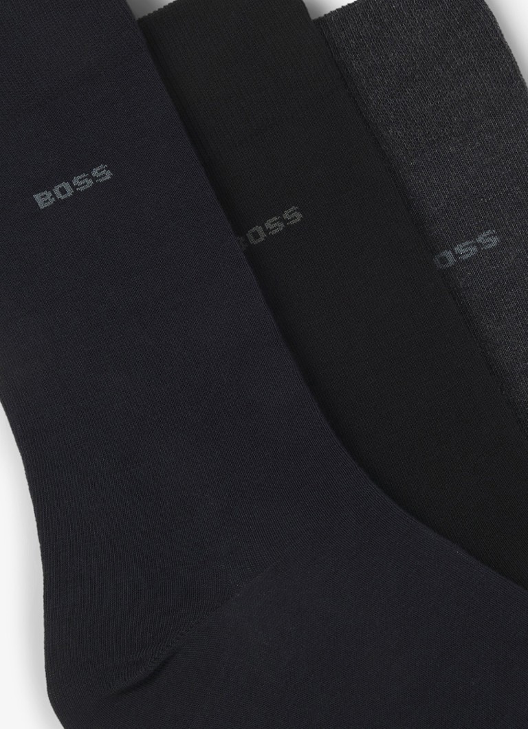 BOSS Heren Sokken met logo in 3-pack in de kleur Diepzwart