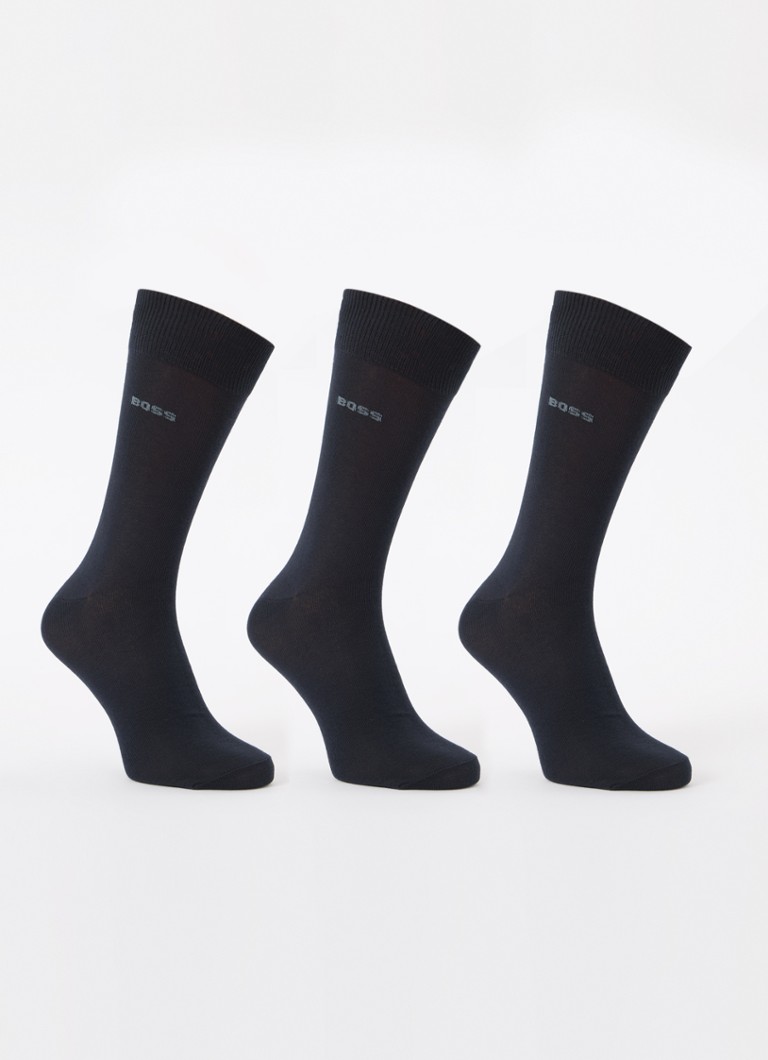 BOSS Heren Sokken met logo in 3-pack in de kleur Donkerblauw