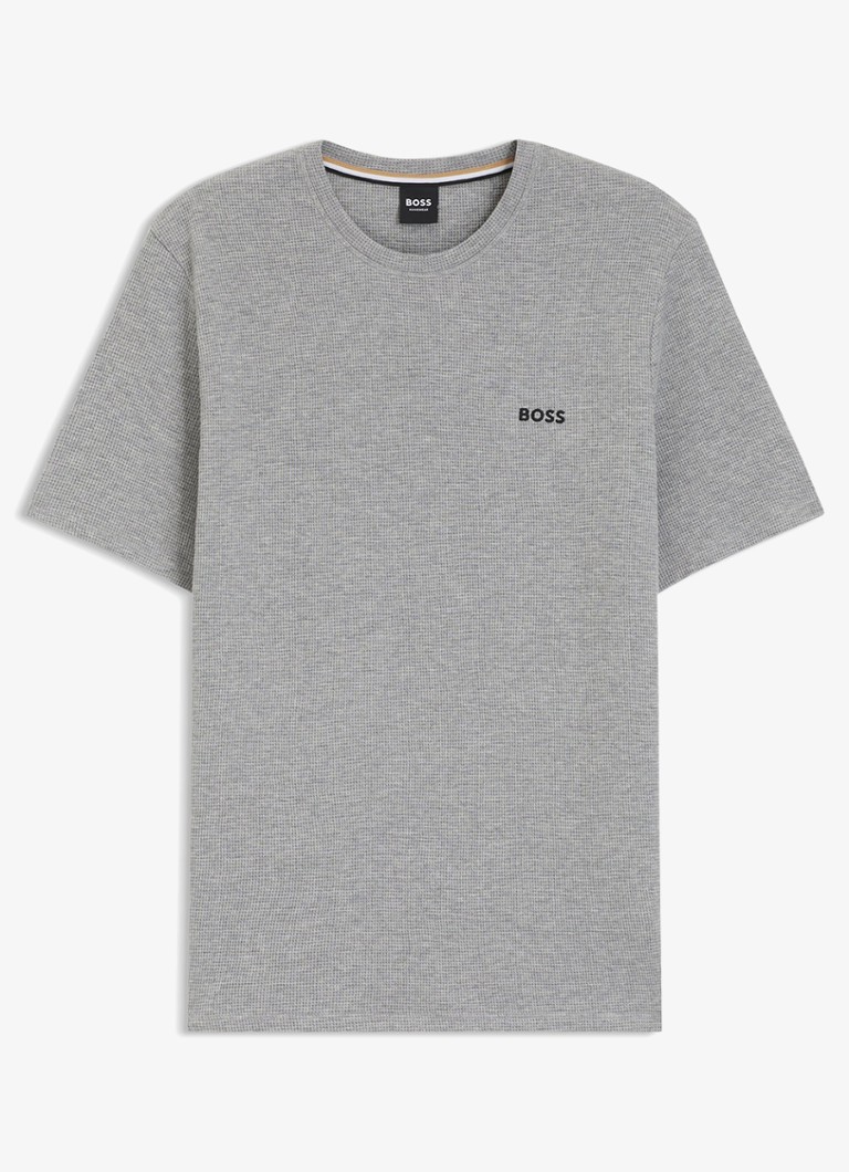 BOSS Heren Pyjamashirt van een katoenmix met logostiksel in de kleur Grijsmele