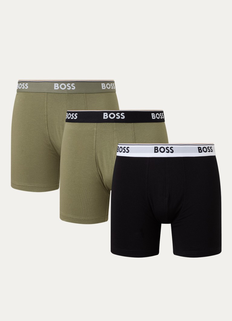 BOSS Heren Boxershorts met logoband in 3-pack in de kleur Olijfgroen