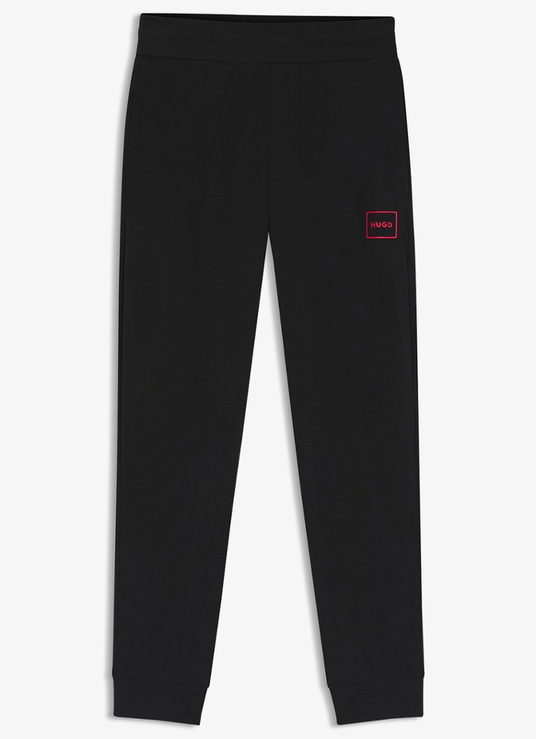 HUGO Heren Laze tapered fit loungebroek met logo in de kleur Zwart