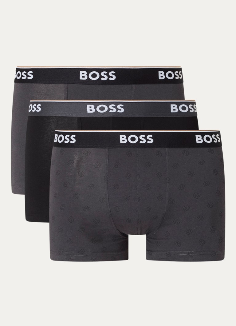 BOSS Heren Boxershorts met logoband in 3-pack in de kleur Donkergrijs