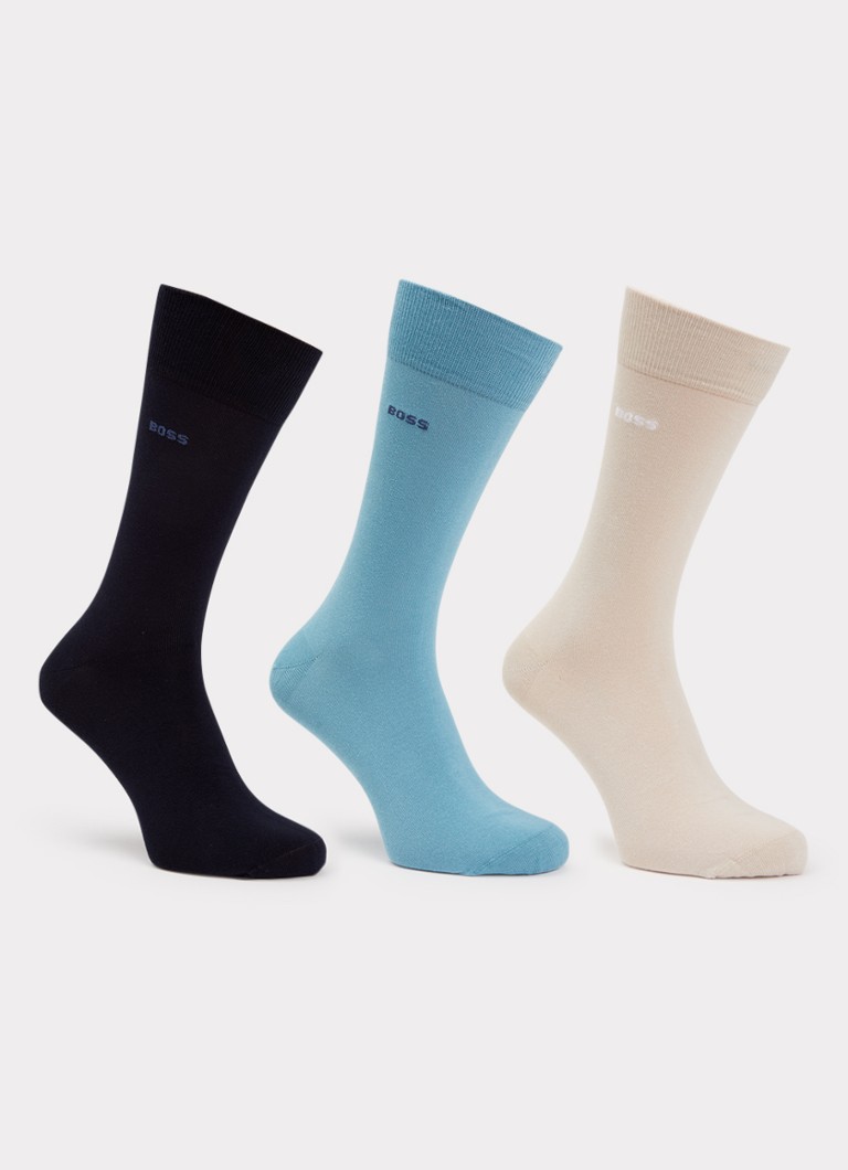 BOSS Heren Sokken met logo in 3-pack in de kleur Lichtblauw