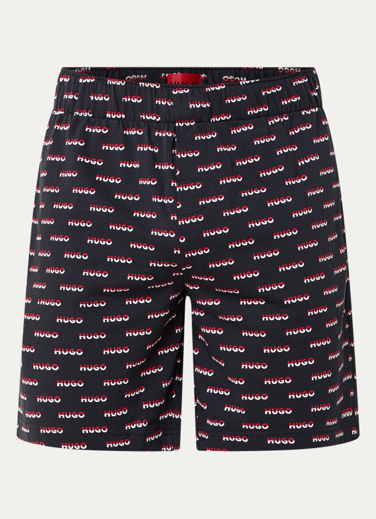 HUGO Heren Split straight fit korte joggingbroek met logoprint in de kleur Zwart
