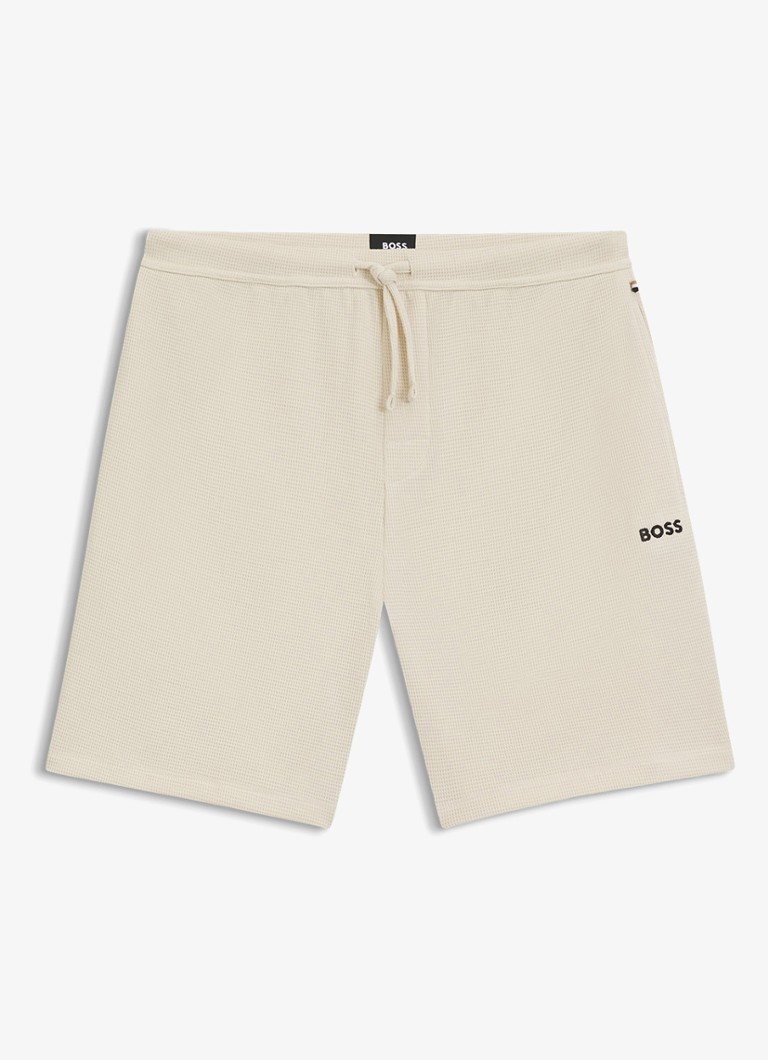 BOSS Heren Pyjamashort van een katoenmix met logostiksel in de kleur Gebroken wit