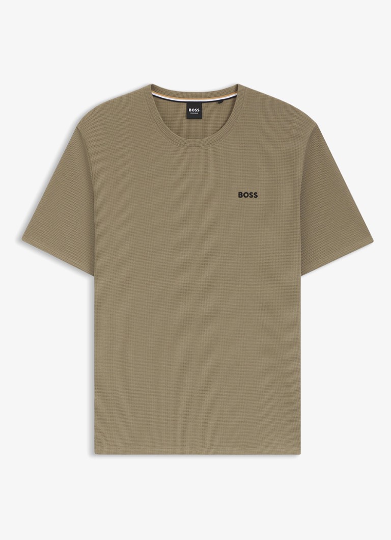 BOSS Heren Pyjamashirt van een katoenmix met logostiksel in de kleur Bruin