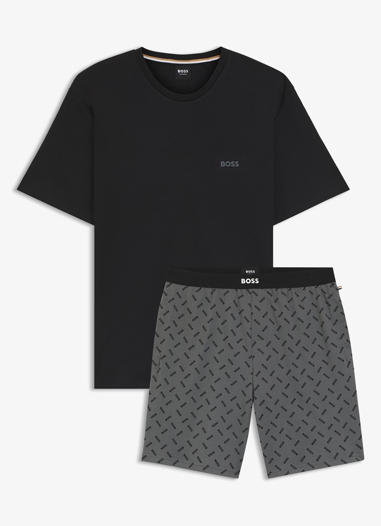 BOSS Heren Pyjamaset met logo in de kleur Donkergrijs