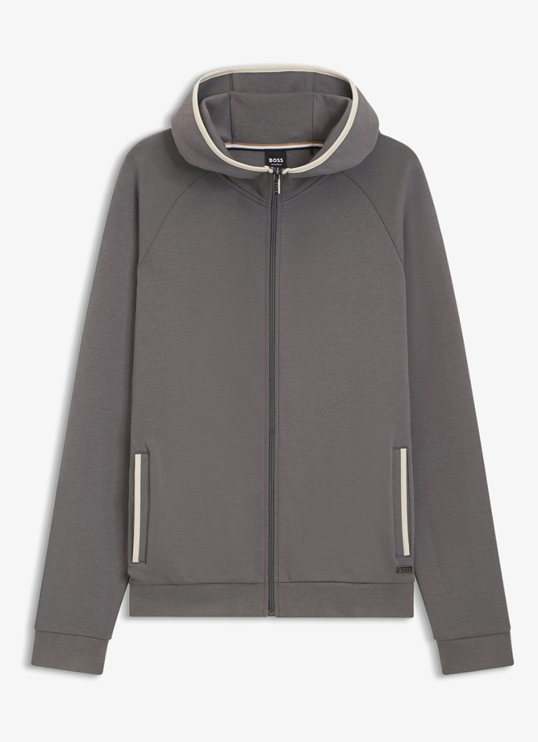 BOSS Heren Sweatvest met steekzakken en capuchon in de kleur Donkergrijs