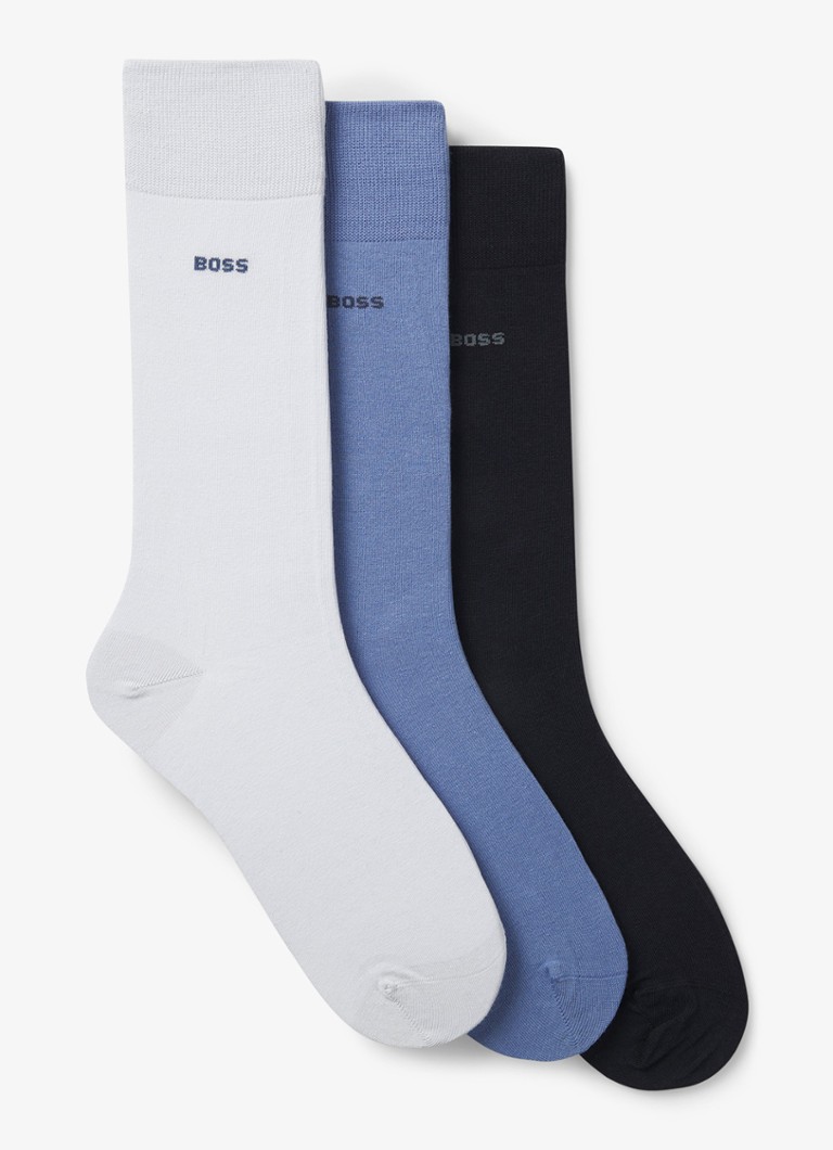 BOSS Heren Sokken met logo in 3-pack in de kleur Blauw