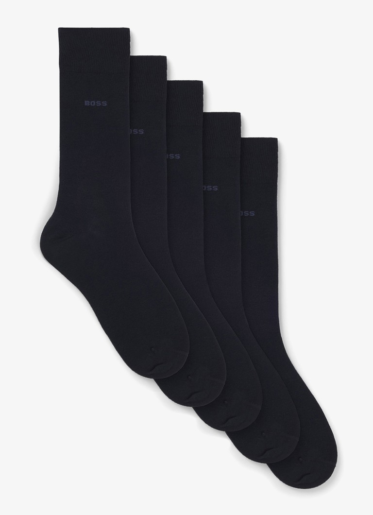 BOSS Heren Vijf paar sokken in standaardlengte van een katoenmix in de kleur Dark Blue-401 / Blauw