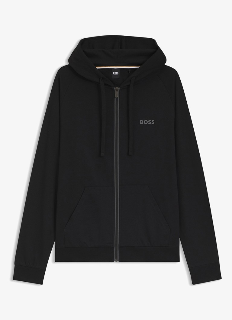 BOSS Heren Authentic sweatvest met capuchon en logo in de kleur Black-004 / Zwart