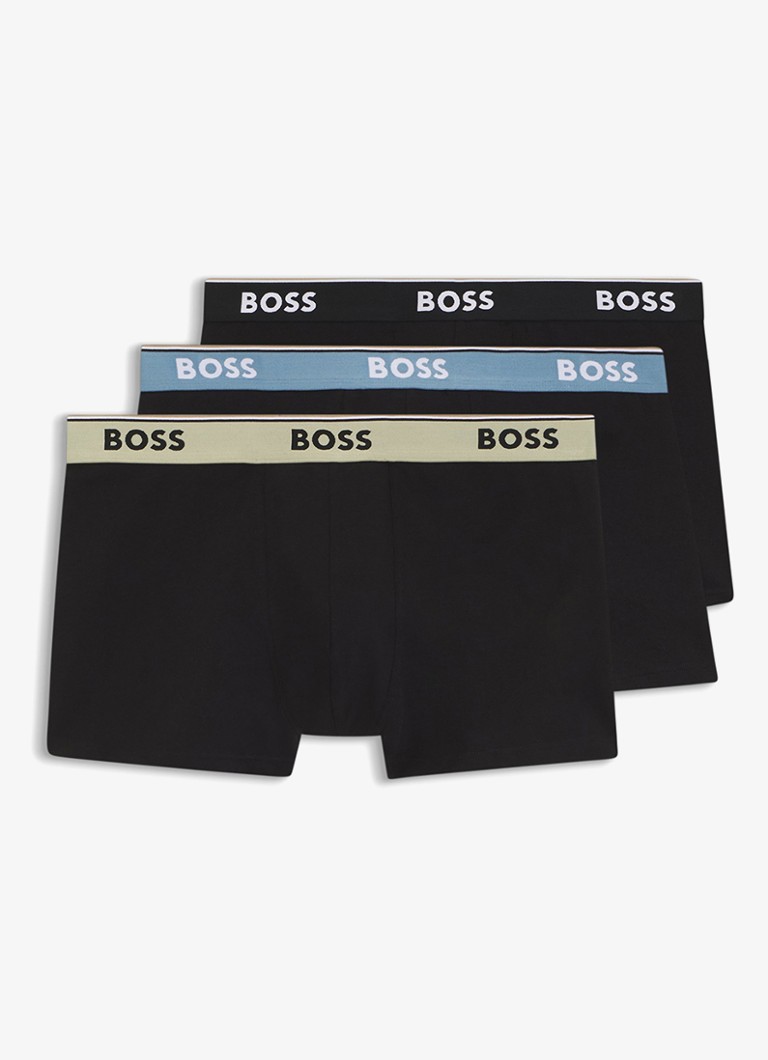 BOSS Heren Set van drie korte boxershorts met logotailleband van stretchkatoen in de kleur Black-008 / Zwart